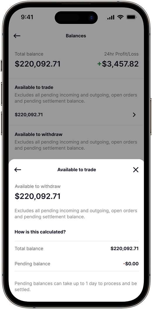Available to withdraw breakdown