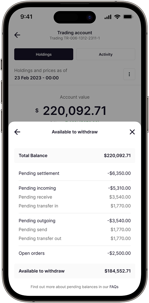 Pending balance itemization